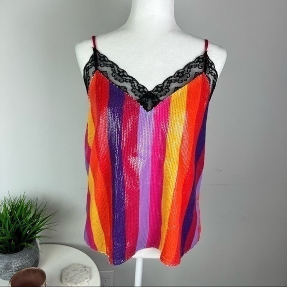 Olivia Ruben womens Rainbow Stripe Sequin Sleeveless Top size 8 - Picture 2 of 12